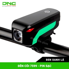 Đèn pha xe đạp pin sạc có còi 7599