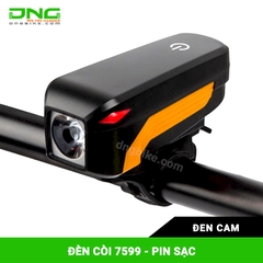 Đèn pha xe đạp pin sạc có còi 7599