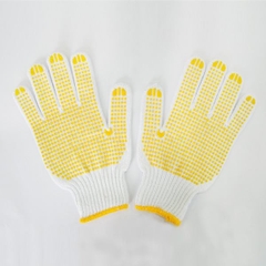 Găng tay sợi chấm hạt nhựa mầu vàng