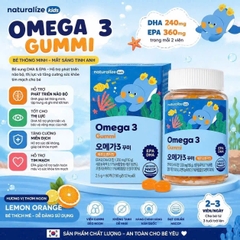 Kẹo Dẻo Hỗ Trợ Phát Triển Trí Não Naturalize Omega-3 Gummi Vị Cam - Chanh Cho Bé 3Y+ 60 Viên- Hàn Quốc