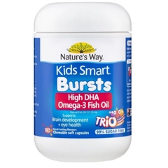 Dầu cá liều cao Omega-3 Fish Oil High Dha Nature's Way Kids Smart Bursts 180v- Úc