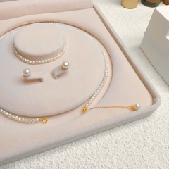 Set vòng cổ+ bông tai ngọc trai hoa lan 8 ly