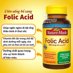 Viên uống Folic Acid Nature Made cho bà bầu 400mcg 250 viên- Mỹ