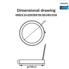 Đèn Led Ốp Trần Philips DN027C G3 LED9 9W 220-240V D150 Đường kính 150 mm