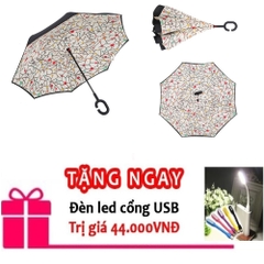 Ô dù mở ngược chuyên dùng cho ô tô Hoa đá tặng đèn led usb