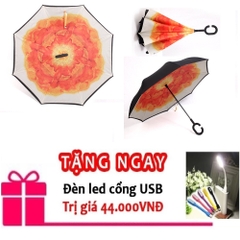 Ô dù mở ngược chuyên dùng cho ô tô Hoa hải đường tặng đèn led usb