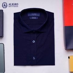 Áo sơ mi nam ngắn tay cao cấp Aligro ALGS-C80 vải bamboo chống nhăn form SLIMFIT màu navy