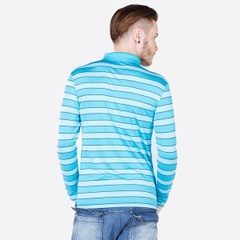 Áo thun dài tay nam cao cấp ALIGRO cổ bẻ co giãn, thoáng khí kẻ phối xanh ALGAPD019