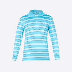 Áo thun dài tay nam cao cấp ALIGRO cổ bẻ co giãn, thoáng khí kẻ phối xanh ALGAPD019