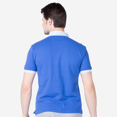 Áo polo nam cao cấp Aligro ALGPLO.7 chất liệu 100% cotton form SLIMFIT màu xanh dương phối trắng