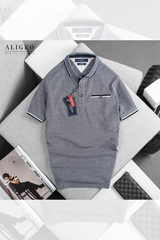 Áo polo cổ dệt màu ghi sáng ALGPLO40