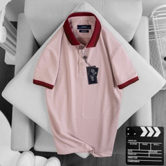 Áo polo nam ngắn tay ALIGRO chất liệu cotton cao cấp hoạ tiết kiểu dệt chữ V màu đỏ đô phối dọc ve chai ALGPLO77.1