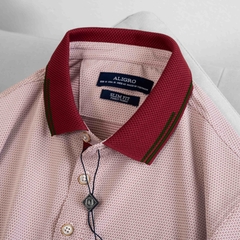 Áo polo nam ngắn tay ALIGRO chất liệu cotton cao cấp hoạ tiết kiểu dệt chữ V màu đỏ đô phối dọc ve chai ALGPLO77.1