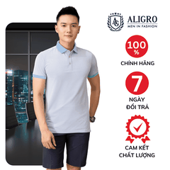Áo polo nam ngắn tay ALIGRO chất liệu cotton cao cấp hoạ tiết kiểu dệt chữ V màu xanh dương dệt zacka ALGPLO78.1