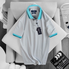 Áo polo nam ngắn tay ALIGRO chất liệu cotton cao cấp hoạ tiết kiểu dệt chữ V màu xanh cổ vịt lé trắng đen ALGPLO79.1