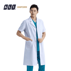 Áo choàng blouse, áo blue trắng cộc tay, dáng dài, chất vải lon ít nhăn cho bác sĩ, dược sĩ, spa Aligro BV.BM.ABLU