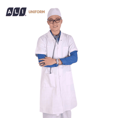 Áo choàng blouse, áo blue trắng cộc tay, dáng dài, chất vải lon ít nhăn cho bác sĩ, dược sĩ, spa Aligro BV.BM.ABLU