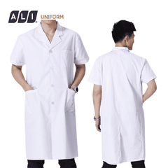 Áo choàng blouse, áo blue trắng cộc tay, dáng dài, chất vải oxford cho bác sĩ, dược sĩ, spa Aligro BV.CA.ABLU.OXC
