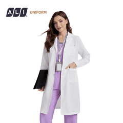Áo choàng blouse, áo blue trắng dài tay, dáng dài, chất vải kaki chun hàn cho bác sĩ, dược sĩ, spa Aligro BV.CA.ABLU.KKD