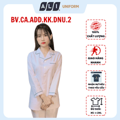 Áo điều dưỡng, áo blue trắng dài tay, có lé chất vải kaki chun hàn cho bác sĩ, dược sĩ, spa Aligro BV.CA.ADD.KK.DNU.2