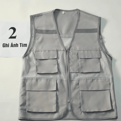Áo gile bảo hộ lao động phản quang 4 túi chất vải kaki/lưới thoáng mát, thấm hút tốt màu ghi ánh tím GLBH.FFD4TGAT.02