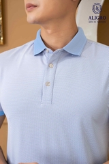 Áo polo nam ngắn tay ALIGRO chất liệu cotton cao cấp hoạ tiết kiểu dệt chữ V màu xanh dương dệt zacka ALGPLO78.1