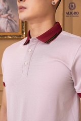 Áo polo nam Aligro ngắn tay cao cấp ALGPLO77.1 vải cotton pha sợi cacbon dáng ôm hoạ tiết phẩy V màu đỏ đô