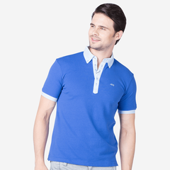 Áo polo nam cao cấp Aligro ALGPLO.7 chất liệu 100% cotton form SLIMFIT màu xanh dương phối trắng