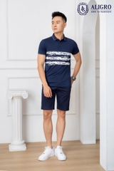 Áo Polo Golf nam màu xanh navy phối kẻ ngang Aligro ALGPLO72