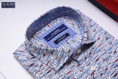 Áo sơ mi cộc tay nam công sở Aligro họa tiết thuyền dáng Custom ALGS-C87
