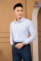 Áo sơ mi nam dài tay cao cấp Aligro ALGS220 chất liệu vải modal form SLIMFIT kẻ caro xanh