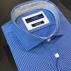 Áo sơ mi nam dài tay kẻ xanh ca-rô Slimfit ALGS179