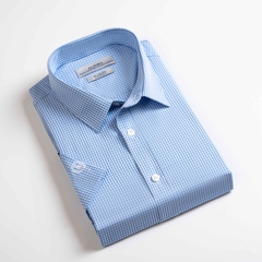 Áo sơ mi nam ngắn tay cao cấp Aligro ALGS-C121 chất liệu vải bamboo form SLIMFIT kẻ caro xanh dương