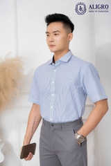 Áo sơ mi cộc tay nam công sở Aligro kẻ xanh ALGS-C82
