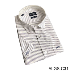 Áo sơ mi nam ngắn tay cao cấp Aligro ALGS-C31 vải cotton form SLIMFIT màu trắng kẻ sọc xanh