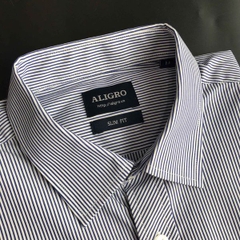 Áo sơ mi nam ngắn tay cao cấp Aligro ALGS-C62 vải cotton form SLIMFIT kẻ sọc màu xanh