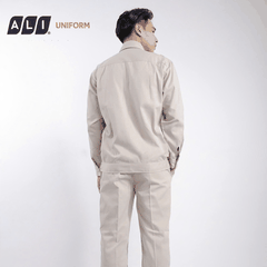 Bộ quần áo bảo hộ lao động Aligro chất liệu Kaki 2/1 bền đẹp, đồng phục cho công nhân kỹ sư, màu ghi sáng BH.FFDGS.01