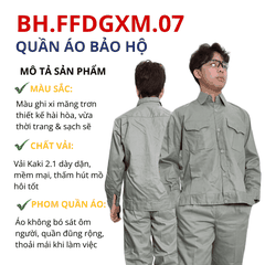 Bộ quần áo bảo hộ lao động Aligro chất liệu Kaki 2/1 bền đẹp, đồng phục cho công nhân màu ghi xi măng BH.FFDGXM.07