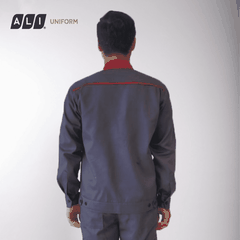 Bộ quần áo bảo hộ lao động Aligro chất liệu Kaki 2/1 bền đẹp, đồng phục cho công nhân màu tím than phối đỏ BH.FFDTTD.10