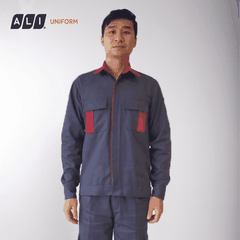 Bộ quần áo bảo hộ lao động Aligro chất liệu Kaki 2/1 bền đẹp, đồng phục cho công nhân màu tím than phối đỏ BH.FFDTTD.10