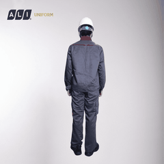 Bộ quần áo bảo hộ lao động Aligro chất liệu Kaki 2/1 bền đẹp, đồng phục cho công nhân màu tím than phối đỏ BH.FFDTTD.10