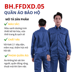 Bộ quần áo bảo hộ lao động Aligro chất liệu Kaki 2/1 bền đẹp, đồng phục cho công nhân, kỹ sư màu xanh dương BH.FFDXD.05