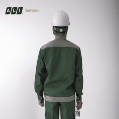 Bộ quần áo bảo hộ lao động Aligro chất liệu Kaki 2/1 bền đẹp, đồng phục cho công nhân màu xanh lá phối ghi BH.FFDXLG.09