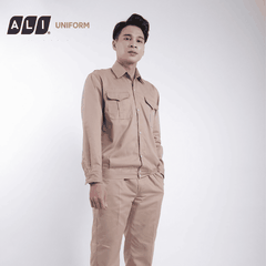 Bộ quần áo bảo hộ lao động Aligro chất liệu Kaki Nam Định bền đẹp, đồng phục cho công nhân, kỹ sư màu ghi đất BH.NBGD.02