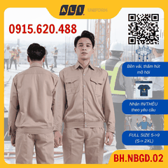 Bộ quần áo bảo hộ lao động Aligro chất liệu Kaki Nam Định bền đẹp, đồng phục cho công nhân, kỹ sư màu ghi đất BH.NBGD.02
