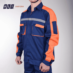 Bộ quần áo bảo hộ lao động Aligro chất liệu Pang Rim bền đẹp, đồng phục cho công nhân màu tím than phối cam BH.TNTTTC.13
