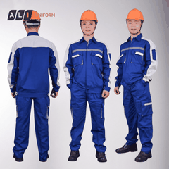 Bộ quần áo bảo hộ lao động Aligro chất liệu Pang Rim bền đẹp, đồng phục cho công nhân màu xanh phối ghi BH.TNTXG.15