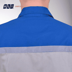 Bộ quần áo bảo hộ lao động Aligro chất liệu Pang Rim bền đẹp đồng phục cho công nhân màu xi măng phối xanh BH.TNTGXMX.14