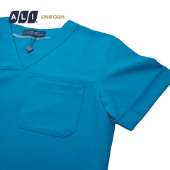 Bộ Scrubs bác sĩ cổ tim, quần áo phòng mổ, đồng phục điều dưỡng spa chất vải kaki chun hàn màu xanh 116 BV.CA.BKTV.KK.3
