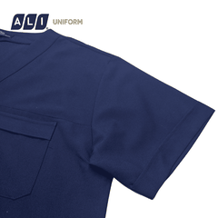 Bộ Scrubs bác sĩ cổ tim, quần áo phòng mổ, đồng phục điều dưỡng spa chất vải kaki chun hàn màu xanh than BV.CA.BKTV.KK.1